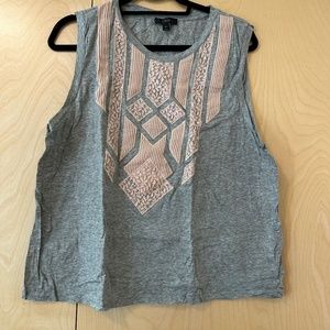 Jcrew gray and pink lace tank top blouse